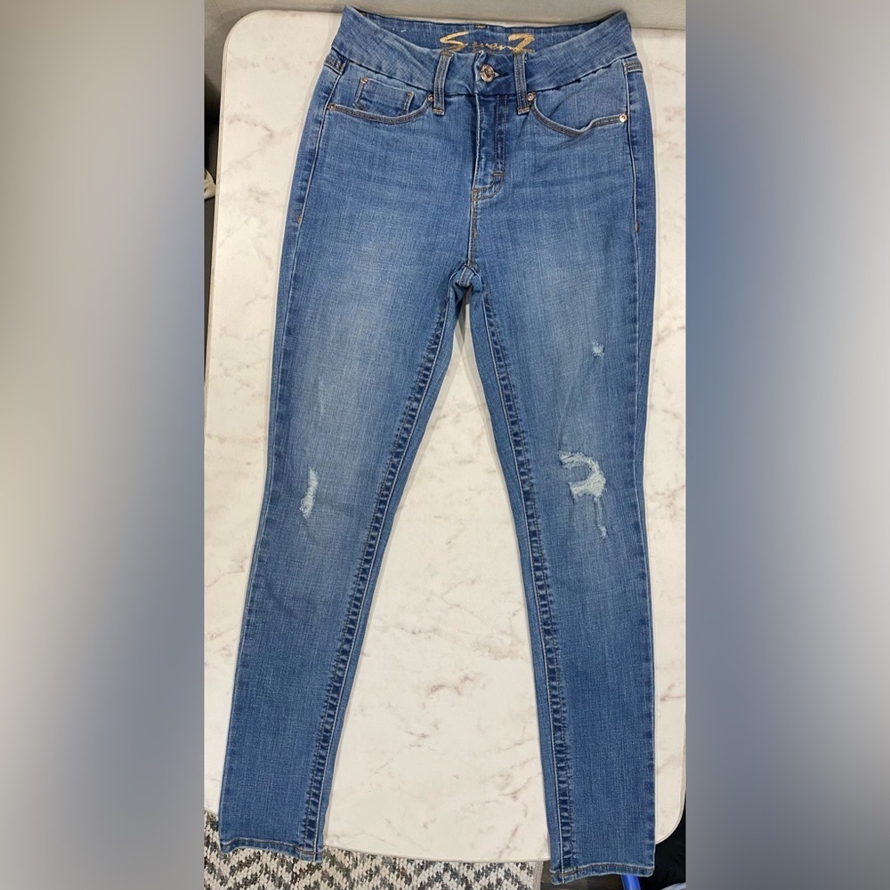 Seven7 Jeans Tummyless High Rise Skinny Jeans Distressed